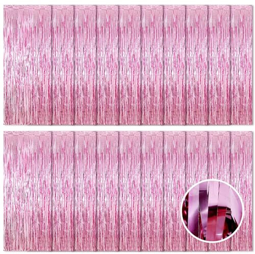 Ohiyoo 20 Stück Rosa Lametta Vorhänge 1 x 2.5M Tinsel Curtain Folien Fransen Metallic Lametta Vorhange Rosa für Geburtstag Partydekor Verlobung Hochzeit Weihnachten Neujahr Dekoration (Rosa)