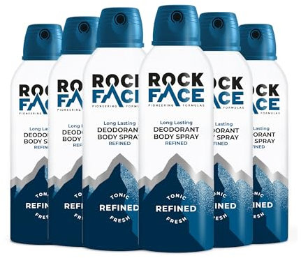 Rock Face Men's Body Spray - Refined Fragrance Body Spray Deodorant for Men, 200ml, Sandalwood & Cedar Scent, Long Lasting, Multipack of 6