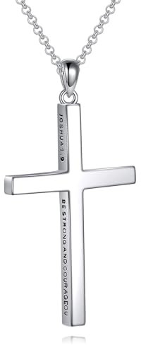 POPLYKE Kreuz Halskette Damen Männer 925 Sterling Silber Joshua 1:9 Seien Sie stark und mutig inspirierend Schmuck Männer 20+2''