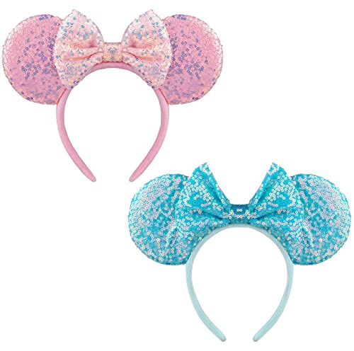 AQOKKA Mouse Ears Headbands with Bow Minnie Ears Cosplay Costume Hair Accessories for Women Birthday Party Decoration