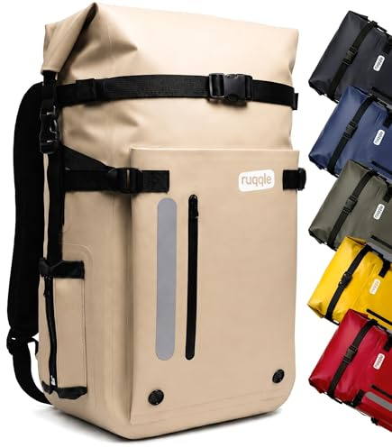 Ruqqle Wasserdichter Rucksack, vielseitig, wasserdicht Tasche, Dry Bag 20/30/45 l, mit 3 Außentaschen, komfortabel, RollTop, Strand, Boot, Kanu, Paddel, Kajak, Wandern, Camping, Angeln, Motorrad