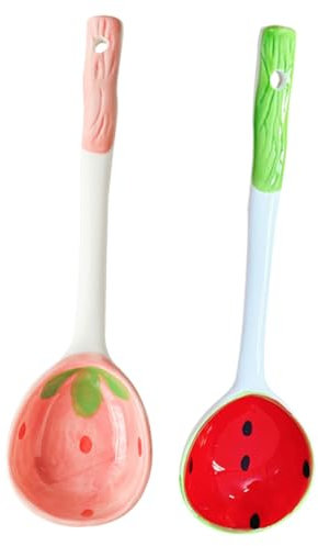 COLLBATH 2 Piezas cuchara de cerámica papilla tarta pequeña cucharas soperas cucharillas Cucharón de sopa Café exprés vajilla de cerámica cuchara para servir concentrarse Fo cereales pastel