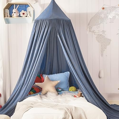SESAMIS Baldachin Kinderzimmer, Betthimmel Babybett Kinderzimmer 4 Farben, Hängende Rund Princess Insektennetz Moskitonetz, Für Kinderzimmer und Spielzimmer Dekoration,56 * 230 * 450cm (Blau)