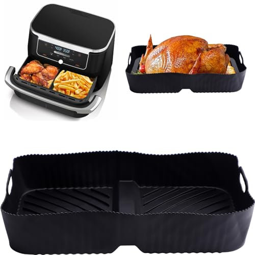 2 In 1 Silicone Air Fryer Liners, Réutilisable Accessoires Airfryer pour Dual Ninja 10.4L AF500EU, 2 Tiroirs Multicuiseur Friteuse Panier Compatibles avec la Four et Micro Ondes
