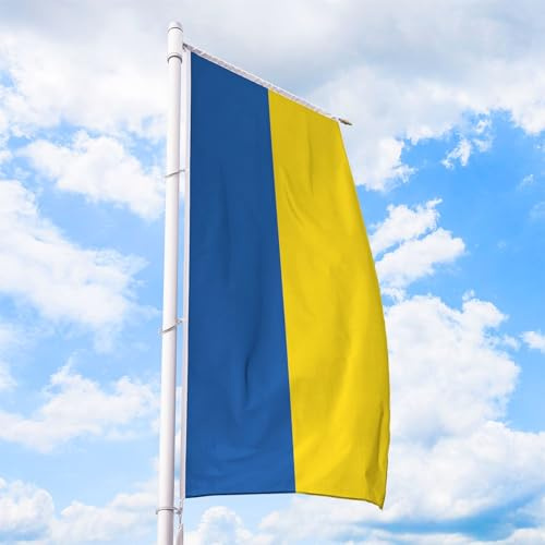 Ukraine Flagge 150 x 400 cm - für Fahnenmast, Ukrainefahne aus reißfestem Fahnen-Polyester-Stoff, Hissfahne Hochformat für Querausleger wetterfest und UV-beständig