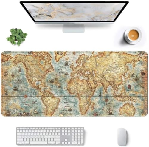 Tapis de Souris Gaming XXL 1200x600x3mmCarte Monde Vintage Tapis de Souris avec Base en Caoutchouc antidérapante pour Ordinateur Portable Souris Claviers Gamer Bureau Mouse Pad