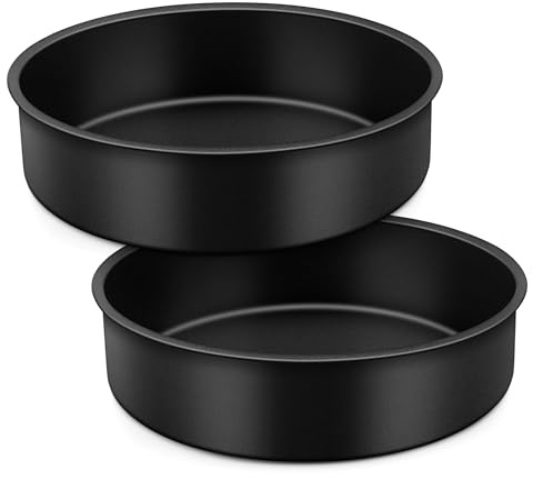 Joyfair 9.5 Inch Nonstick Stainless Steel Round Cake Tin Mould Pan Set of 2 | Non-Stick, One-Piece Construction, Rust Resistant, Heat Resistant, Rolled Edge, Straight Side, Versatile Use, Easy to Clean