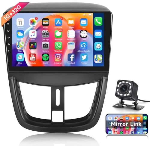 1G+32G Android 13 Autoradio 2 Din per Peugeot 207 2006-2015 con Navi GPS WiFi Bluetooth IOS/Android Mirror Link 9 Pollici Autoradio con FM/RDS DAB/OBD/DVR/EQ Comando al Volante Telecamera Posteriore