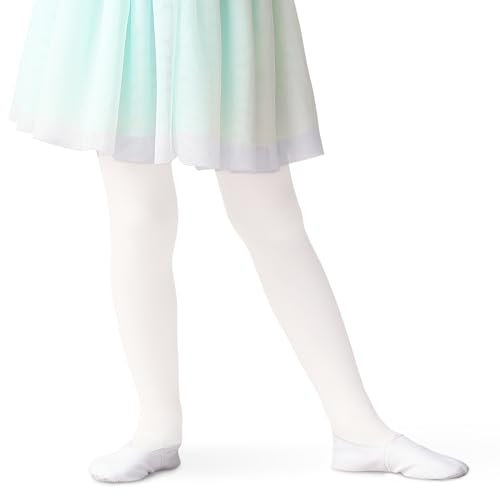 Aomig Strumpfhose Mädchen Ballettstrumpfhose, Microfaser 40 DEN Kinder Ballett Strumpfhose, Weiß Ballet Tights Strumpfhose Ballett Leggings Strümpfe Tanzstrumpfhose mit Fuß für Mädchen 3–7 Jahren