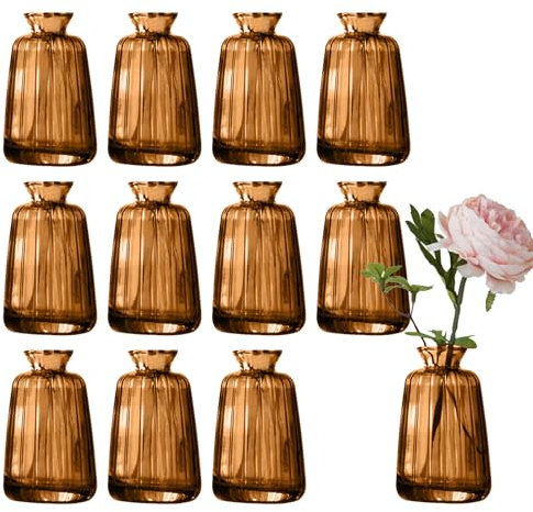 12 Stück Kleine Vasen für Tischdeko, 11× 6,5cm Blumenvasen Klein Glasvasen für Hochzeit Tischdeko, Braun