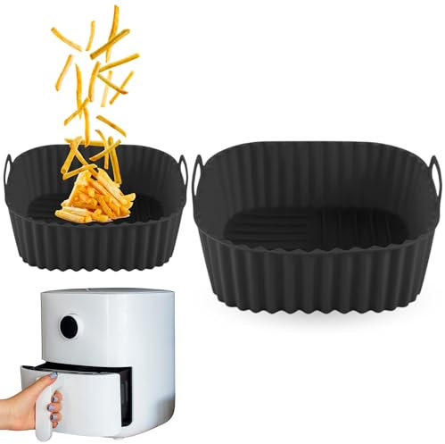 CHEFZOCO Molde Silicona Cuadrado para Freidora de Aire, Accesorios Freidoras de Aire, Recipiente de Silicona Cuadrado para Freidora, Antiadherente, Apta para freidoras de 4 a 5 litros, Silicona, Negro