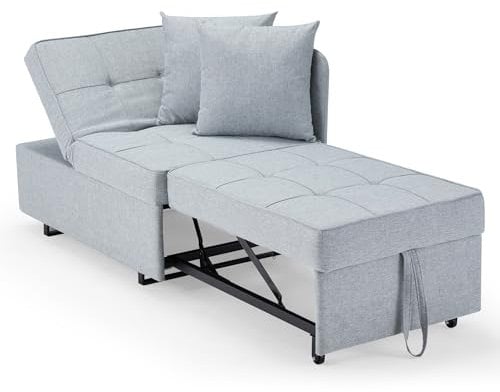 EROMMY Schlafsessel mit bettfunktion,3-in-1 Schlafsofa ausziehbar Klappsofa,verstellbares einarmiges Klappsofa für kleine Räume (hellgrau)