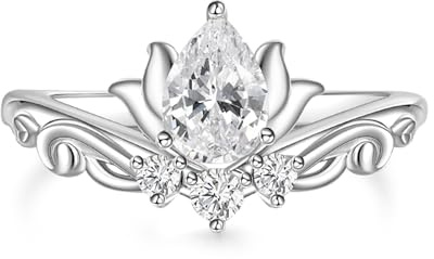 Jeulia Wedding Rings for Women, Water Lily Pear Cut Cubic Zirconia CZ Engagement Ring, 925 Sterling Silver Promise Ring Jewellery for Wife Mother's Day Birthday Diamond Ring