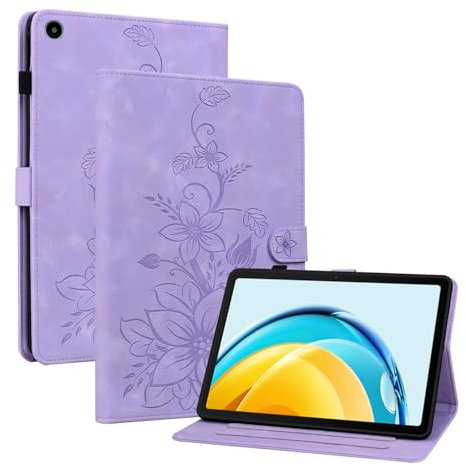 Rosbtib Funda para Huawei MediaPad M5/ M5 Pro 10.8 CMR-AL09 CMR-W09, Funda Protectora de Visualización Multiángulo con [Ranura para Tarjetas] [Cierre Magnético], Lirios Púrpura
