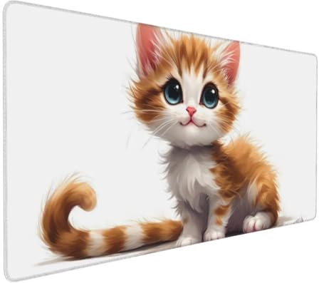 Mouse Pad for Office Work, Gaming Mouse Pad Desk Pad, Extended Mouse Mat, Stitched Edges Mousepad, Washable Large Mouse Mat, Keyboard Pad,Gaming Mouse Mat 19.7x9.8x0.12 inch, Cute Orange Cat Y-10752