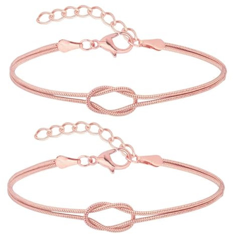Irikdescia 2 Stück 14K knot armband gold, Partnerarmbänder, Paar Armbänder, Paare Geschenke, Passende Pärchen Armband Für Paaren Freundschaft Beziehung(rosa gold)