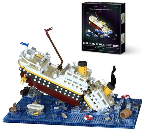 Ebortsin Technik Titanic Bausteine Bausatz mit Licht, 2308 Teile Micro Titanic Schiff Mini Baukasten, Schiff Modell Titanic Klemmbausteine Spielzeug, Geschenk für Erwachsene Kinder