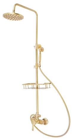 Beaudreaul Set Doccia in Ottone Antico con Miscelatore, Montaggio a Parete, Regolabile in Altezza 85-132 cm, Bronzo Vintage