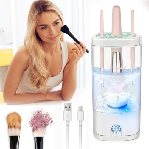 Nettoyeur de pinceaux de maquillage électrique, rotatif automatique avec rayons UV, machine de nettoyage USB pour toutes les tailles de pinceaux de maquillage pour nettoyer et sécher, cadeau pour