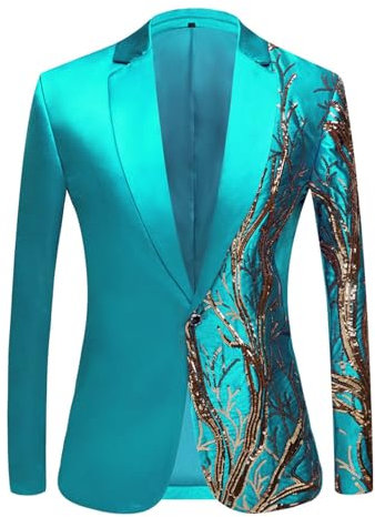 SLYGOU Karneval Jacket Herren,Ausgefallene Jacken - Jacken Jackett Herren Casual Blazer Glitzer Glitzer Sakko MäNner Weihnachten Silvester Party Glänzende Anzugjacke Performance-Kostüm