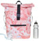 Rucksack Herren Plane Time Bag Kurierrucksack Roll-Top Fahrradrucksack Sport Fitness Damen 23 Liter A4 12821 + Flasche (12818 Coral Flower (3))