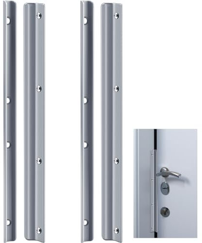 MorningRo 4 Pack 12 Inch Steel Door Latch Guard Plate Constructed Latch Shield Gray Painted Swing in Doors Plate Cover Protector for Security Strike Against Forced Entry Easy to Install