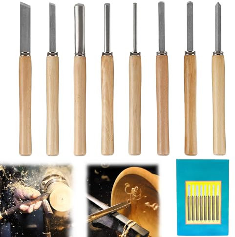 8 Stück Holz Drechselwerkzeug Meissel Set Drechselmesser Multifunktional Drehmeißel Set Drechselbeitelsatz Drechseleisen Holzmeisel für Holzschnitzereien Anfänger - 8 Stechbeitel + Papierbox