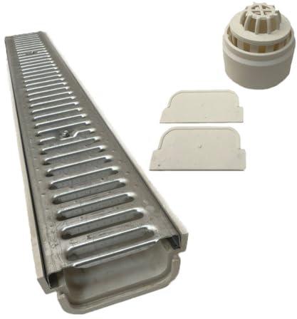 Xanie Entwässerungsrinne mit Stegrost Klasse A 100cm + Ablaufanschluss-Set vertikal