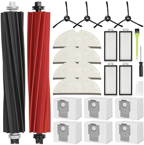 DrRobor Ricambio Set per Roborock Q8 Max+/Q5 Pro+/Q5 Max+/Q5 DuoRoller+, 2 Spazzole Principali, 4 Filtri Hepa, 6 Sacchetti per La Polvere, 4 Salviette, 4 Spazzole Laterali