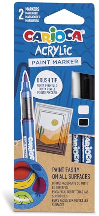 CARIOCA Acrylmarker, Blisterpackung mit Permanentmarkern, Pinselspitze, geeignet für alle Oberflächen und hohe Deckkraft, auf Wasserbasis, Schwarz und Weiß