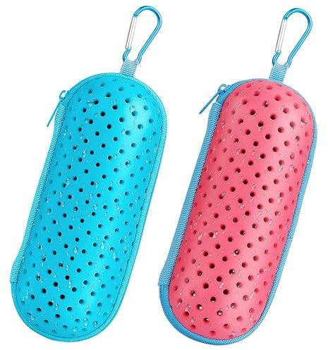 2 PCS Estuche para Gafas de Natación,Estuche de Transporte de EVA,Caja de Protección portátil para Gafas de Natación,Funda para Gafas de natación con hebillas de montañismo, Unisex (Azul + Rojo)