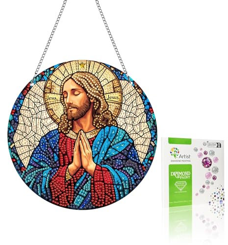VAIIEYO 5D DIY Diamond Painting Anhänger Jesus,Religion Diamant Painting Bilder Malerei Kits mit Kett, Diamant Home Wand Decor Gemälde Diamond Dekoration, Veranda Fenster Wandbehang A14