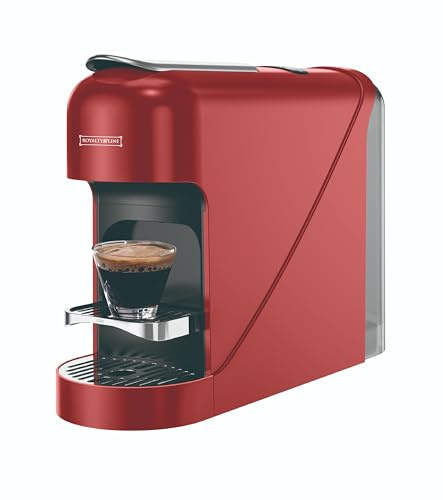 ROYALTY LINE, 1400 W rote Kaffeemaschine RLNES4702-RED, kompakt, 20 Riegel, Nespresso-Kapselsystem, 10 Tassen, energiesparend, ergonomisches Design, 25 Sekunden schnelles Aufheizen, 18/10 Steel