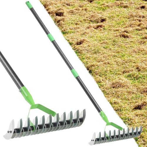 Rechen, Rasenrechen 170 cm für die Gartenreinigung, 21 Zinken, Breite 34 cm, Stahl-Metallrechen, Landschaftsbau-Rechen, Gartengeräte für die Rasenpflege, Bodenlockerung