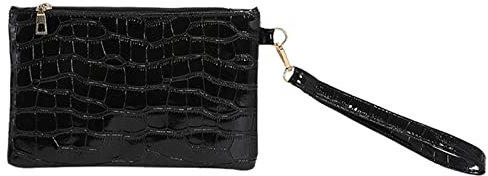 Frauen Kunstleder Einfarbig Muster Achseltasche Handytasche Umschlagtasche Clutch Bag Clutch Schwarz Wildlederoptik (Black, One Size)