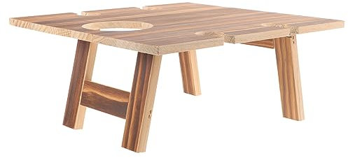 UPKOCH Mesa De Picnic De Madera para Exteriores Mesa De Vino con Diseño De Portacopas Muebles De Jardín para Almacenaje De Vinos