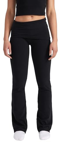 Style & Republic Damen Flared Leggings aus weicher Baumwolle – Umklappbare Yogahose mit Klappbund, Bootcut-Style, lässig & bequem mit weitem Bein, Schlaghose, Schwarz, XS