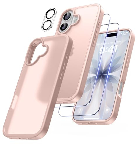FLLAO 4 en 1 Funda para iPhone 17 6.3, Rosa Claro | 2 Protector Pantalla y 1 Protector Lente Cámara, Almohadilla de Aire integrada, Antigolpes Antiarañazos Capa Carcasa