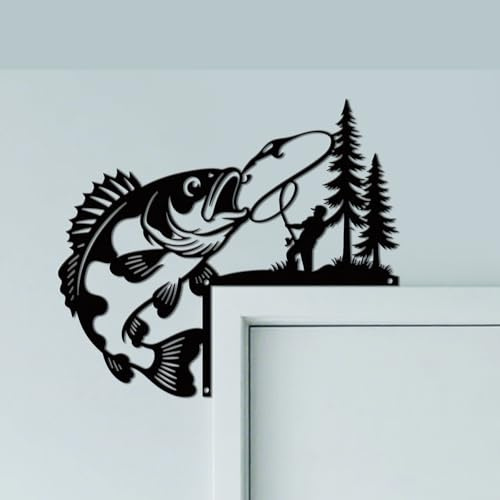 CUTHOLLOW Angeln Türrahmen Deko Metall Wanddeko | 25x25cm Türrahmen Schild, Tür Deko, Wanddeko Tür, Hängende Fensterdeko, Metall Dekoschild für Zuhause & Büro