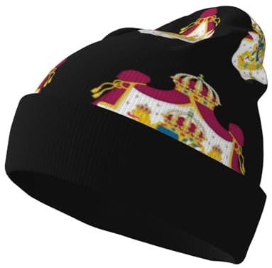 Schweden Staatswappen Strickmütze für Männer Frauen Bündchen Strickmütze Vintage Warm Klassisch Beanie Mütze Herren Winter Warme Unisex Wintermütze Strickmützes
