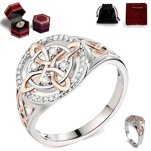 nnOuOnn Handmade Witches Protection Knot Ring, Witch Knot Ring with Box, Witches Knot Rings Protect Your Loved Ones, Protection Rings Design with Rose-Gold Detail for Women