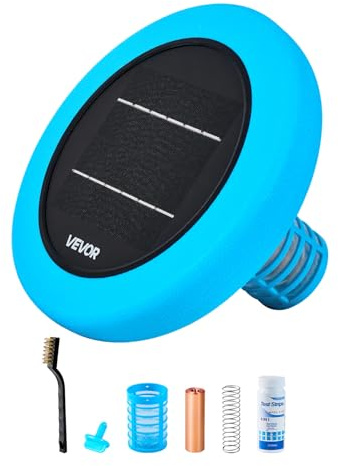 VEVOR Ioniseur Solaire de Piscine, Purificateur à Ions de Cuivre Rond, jusqu'à 170343 L, pour Spas et Bains à Remous, Nettoyeur Flottant Automatique, avec Anode en Cuivre et Brosse, Eau sans Chlore