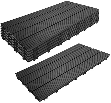 Relaxdays Piastrelle WPC 6pz 60x30, Esterni, Antiscivolo, Incastro 1,1m², Legno, Antracite