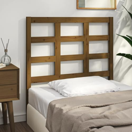 QUAHEAS Bett-Kopfteil Honigbraun 105,5x4x100 cm, Massivholz Kiefer, rustikales Design, Stabiler Holzrahmen, für Betten ohne Kopfteil, einfache Montage