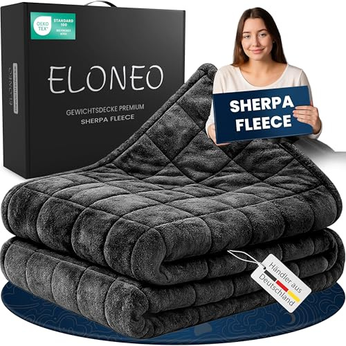 ELONEO Sherpa Fleece Gewichtsdecke 155x220 cm mit 11 kg, Oeko-Tex Zertifiziert, Weighted Blanket, Entspannungsdecke & Anti-Stress Therapiedecke, schwere Decke zum Schlafen, schwarz