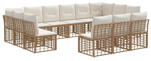 vidaXL Outdoor-Sofagarnitur Natürlich und Cremweiß Polyester, Moderner, wetterfester, modularer Sofaset, höhenverstellbare Füße, Gartenmöbel, entspannen im Freien