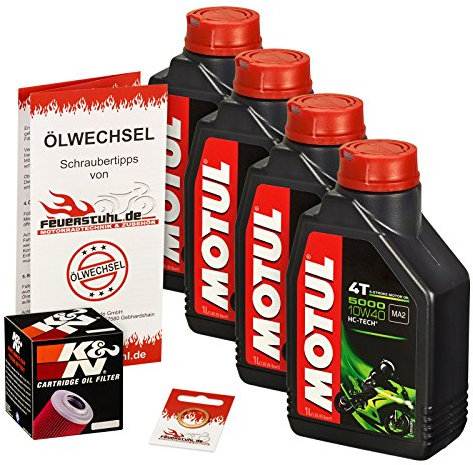 Motul 10W-40 Öl + K&N Ölfilter für Triumph Tiger 900, 93-98, T400 - Ölwechselset inkl. Motoröl, Filter, Dichtring