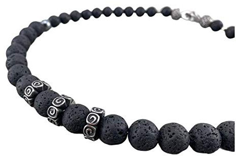 coole Halskette Statement Kette Perlenkette aus Lava Perlen Lavasteine schwarz black für Herren oder Damen Biker Rocker Schmuck K132