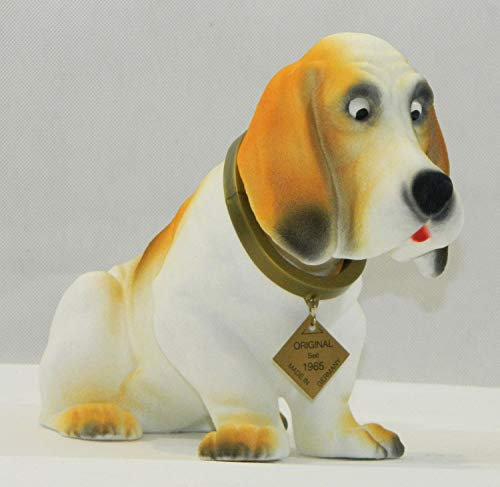 RAKSO Wackel Figur Hund Basset Hound Wackelfigur H 19,5 cm groß Dekofigur mit Wackelkopf