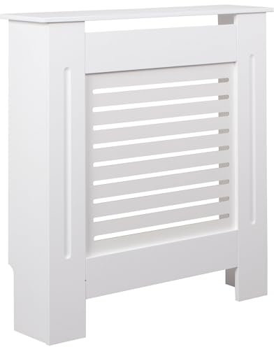 WOHNLING Design Cache-radiateur WL5.744 Laqué Blanc Mat 78x82x19 cm | Panneau Chauffant Petit Couvercle de Chauffage | Couvercle de radiateur Lattes de Bois | Couverture de radiateur de Chauffage